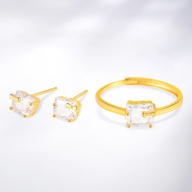 Lucky Cat Sterling Silver 925 Stud Earrings Female Niche Design Light Luxury Bow Zircon Earrings Ins Style Earrings
