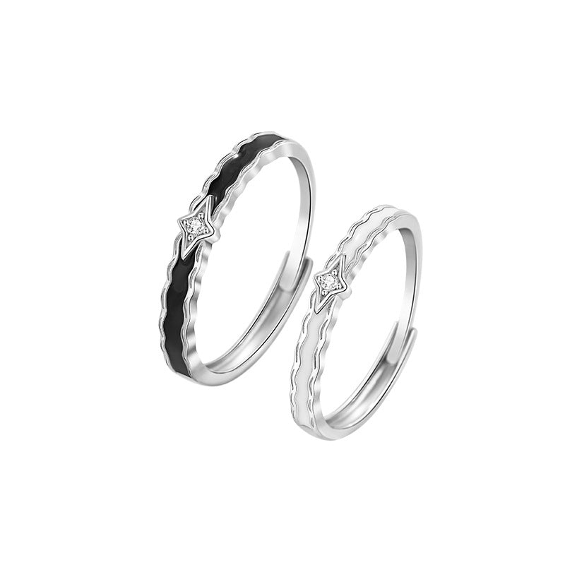 Star Sterling Silver 925 Luminous Couple Ring Niche Design Light Luxury Star Zircon Ring Ins Star River Ring