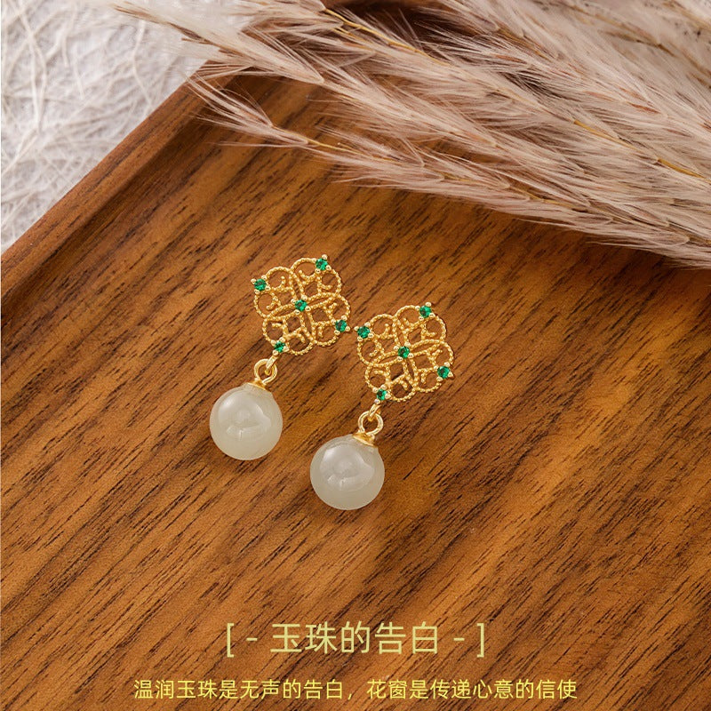 Orecchini in argento sterling 925 – fiore e giada Hetian