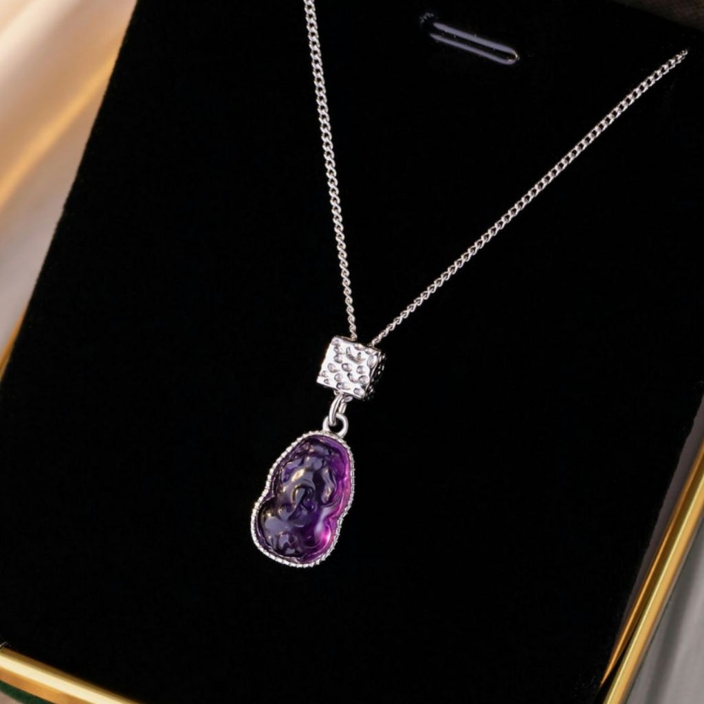 Sterling Silver 925 Necklace New Chinese Style National Fashion Natural Amethyst Clavicle Chain Ins Style Small Red Book Same Pendant