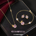 S925 Sterling Silver Necklace Bracelet Earrings High-Grade Spherical Rose Cut Pink Zirconium Pearl French Butterfly Jewelry Set