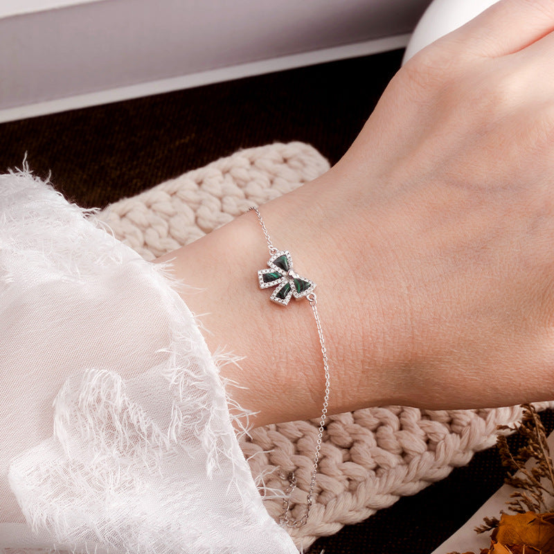 S925 Sterling Silver Necklace Bracelet Ring Set High-Grade Peacock Bow Design Niche Light Luxury Gift Set