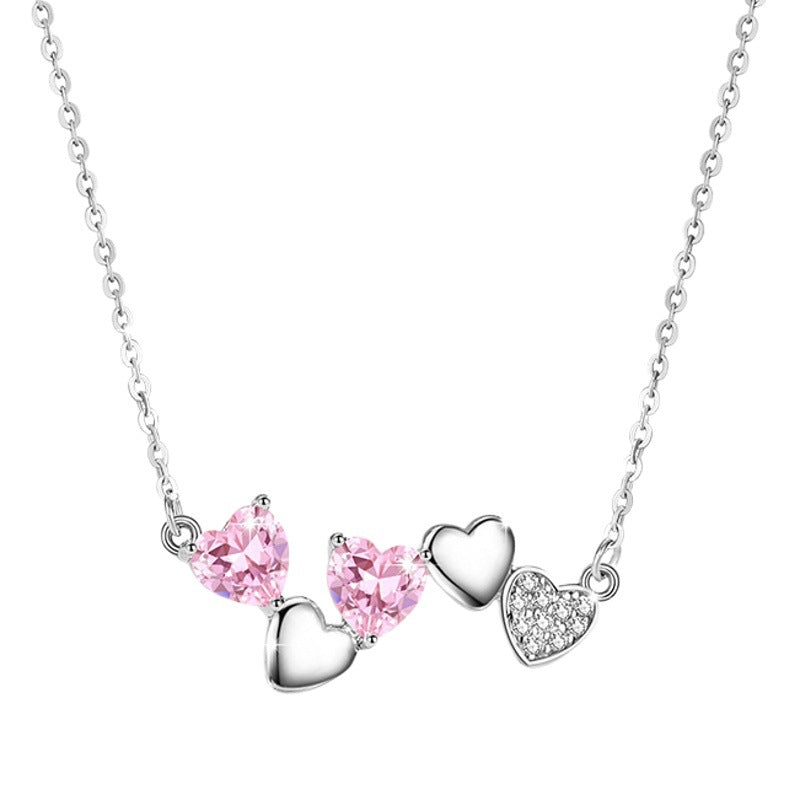 Lovely Sterling Silver 925 Necklace Female Niche Design Light Luxury Pink Zircon Clavicle Chain 520 Valentine's Day Pendant