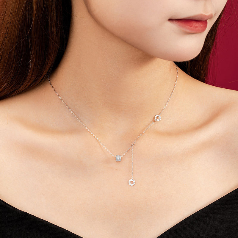 Small Waist Pure Silver 999 Necklace Women's Simple Versatile Tassel Clavicle Chain Ins Style Roman Digital Circle Pendant