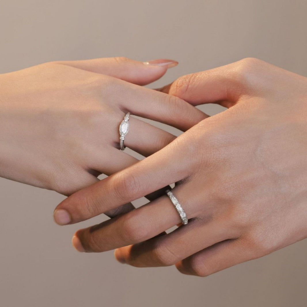 Roman Column Middle Ancient White Sandalwood Flower Sterling Silver 925 Couple Ring Light Luxury High Sense Ring Valentine's Day Gift Pair Ring