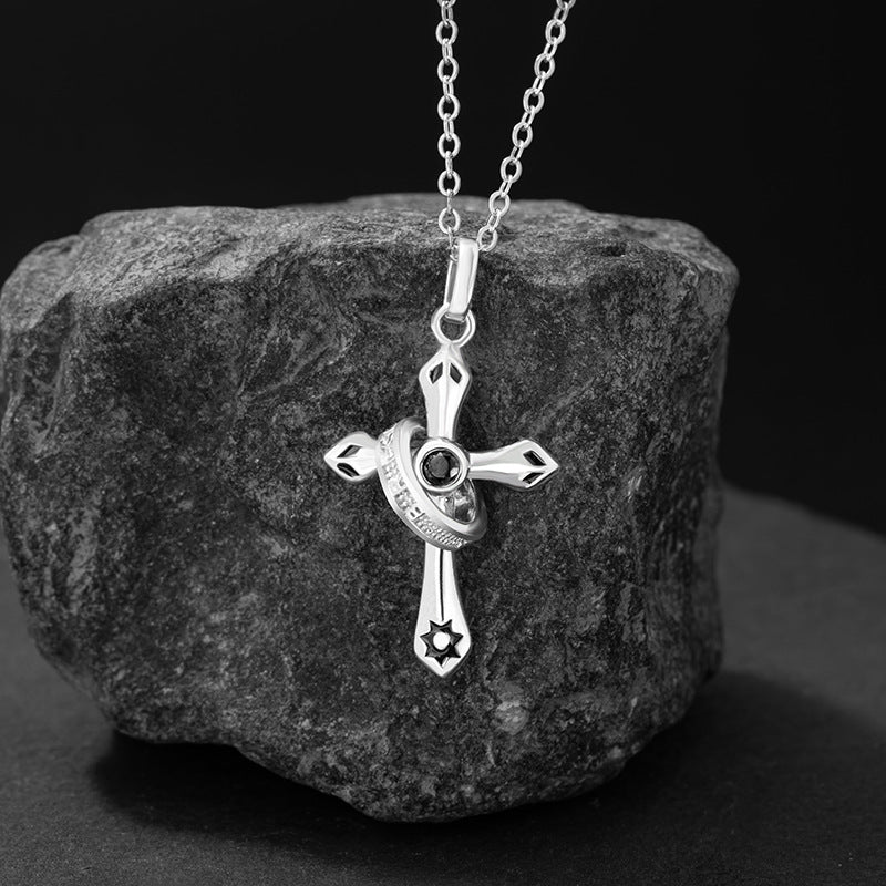 Cross Sterling Silver 925 Necklace Niche Design Light Luxury Hip Hop Clavicle Chain Retro Style Angel Guardian Pendant