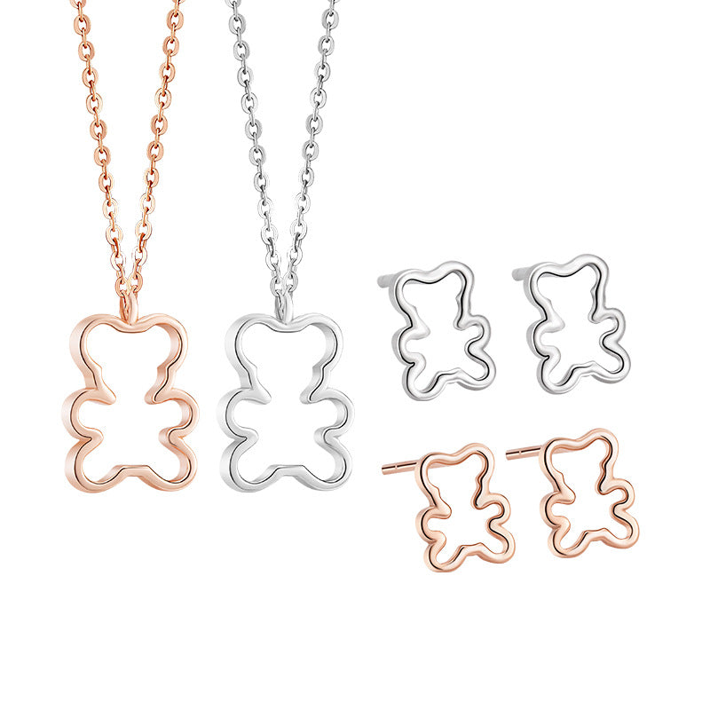 Cute Teddy Bear Sterling Silver 925 Necklace Women's Simple Niche Animal Clavicle Chain Ins Sweet Style Girlfriends Pendant