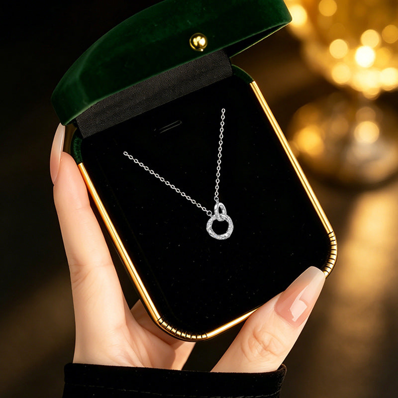 Ring Buckle Pure Silver 999 Necklace Niche Light Luxury High-Grade Zircon Clavicle Chain Ins Mobius Ring Pendant