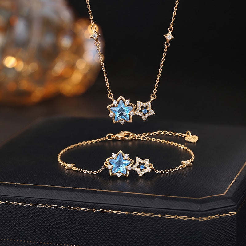 S925 Sterling Silver Necklace Bracelet Set Light Luxury Design Star Gift for Girlfriend Holiday Personalized Student Jewelry