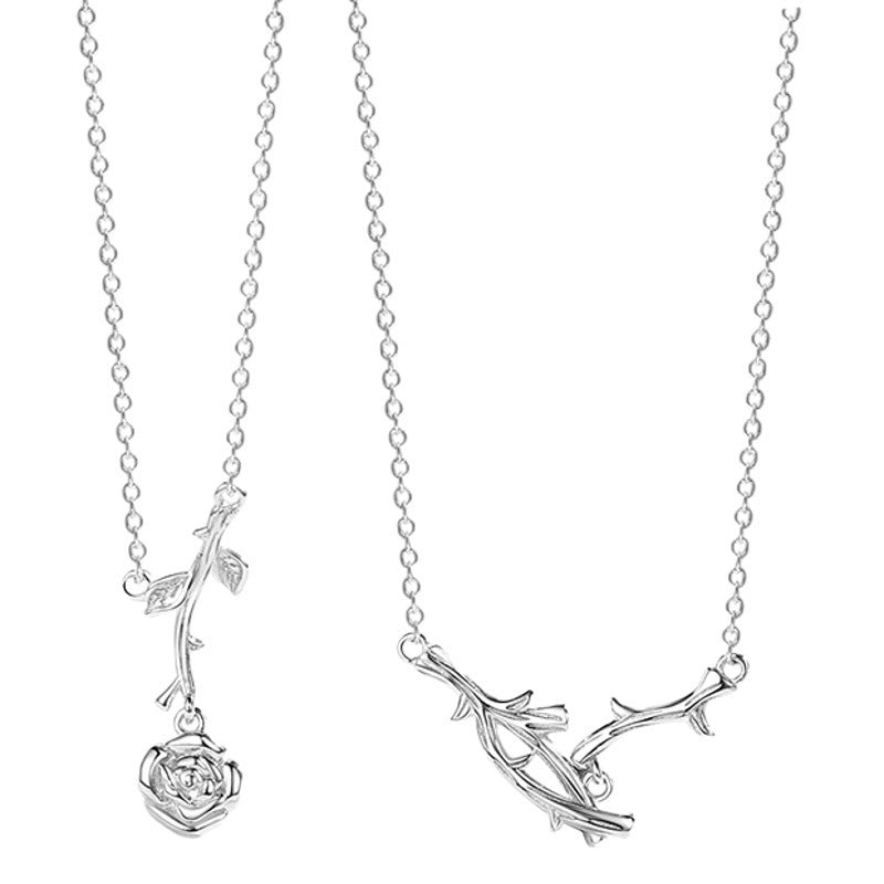 Thorn Rose Sterling Silver 925 Couple Necklace for Men and Women Mori Japanese and Korean Valentine's Day Gift Ins Style Branch Pendant