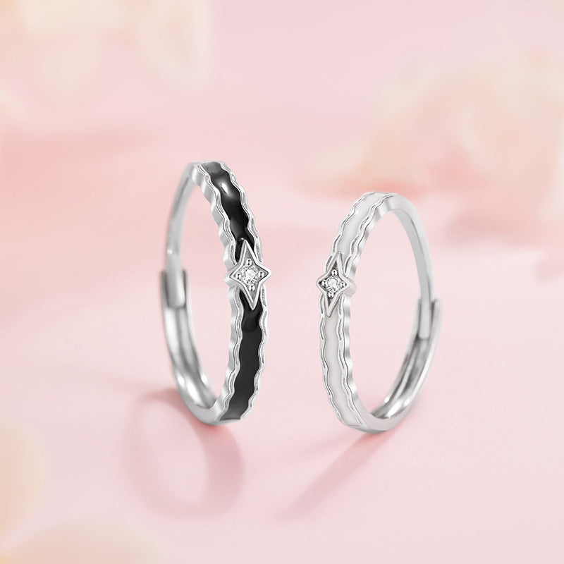Star Sterling Silver 925 Luminous Couple Ring Niche Design Light Luxury Star Zircon Ring Ins Star River Ring