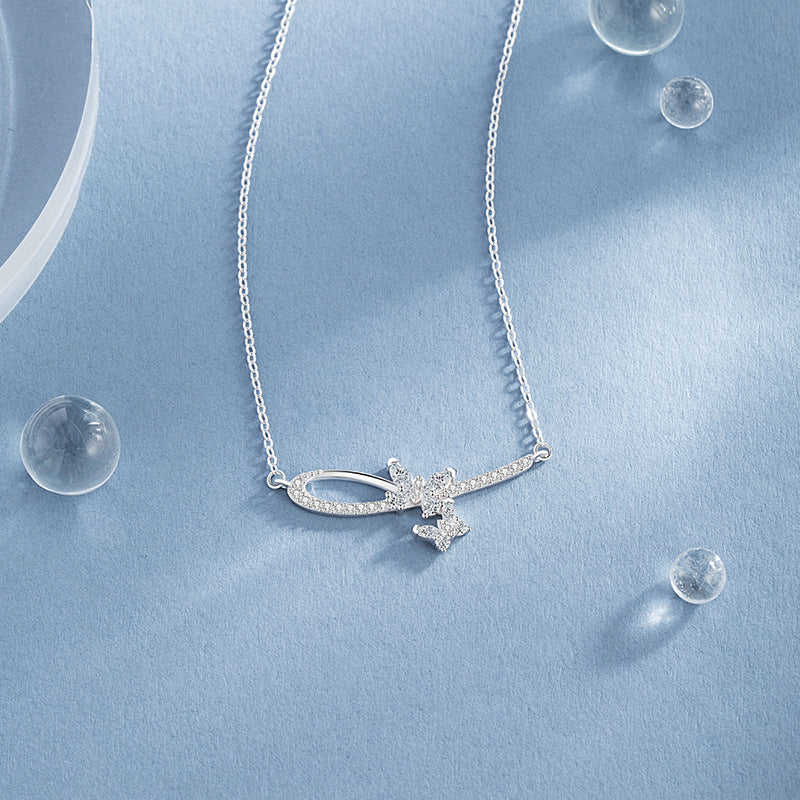 Butterfly Sterling Silver 925 Necklace Female Niche Design Light Luxury Star Zircon Clavicle Chain Ins Style Meteor Shower Pendant
