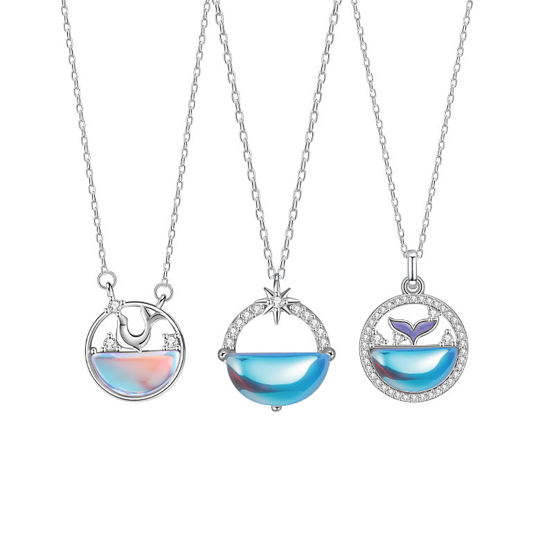 Mermaid Tears S925 Sterling Silver Gradient Glass Necklace Niche Design Sense Ocean Style Clavicle Chain Valentine's Day Gift
