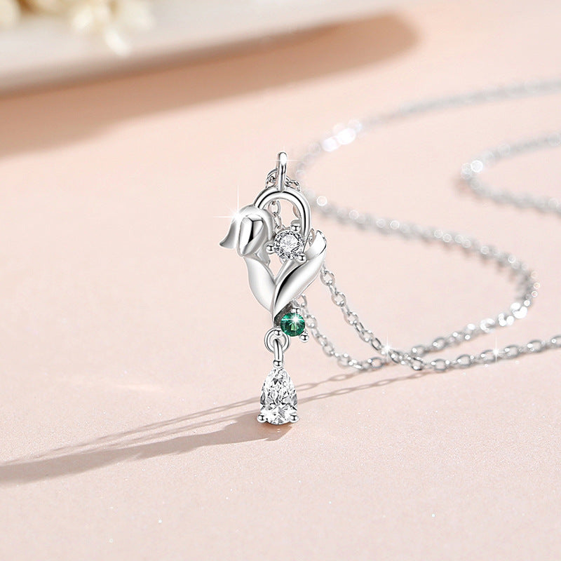 Lily Sterling Silver 925 Necklace Female Niche Design Light Luxury Zircon Tassel Clavicle Chain Ins Wind Chime Pendant