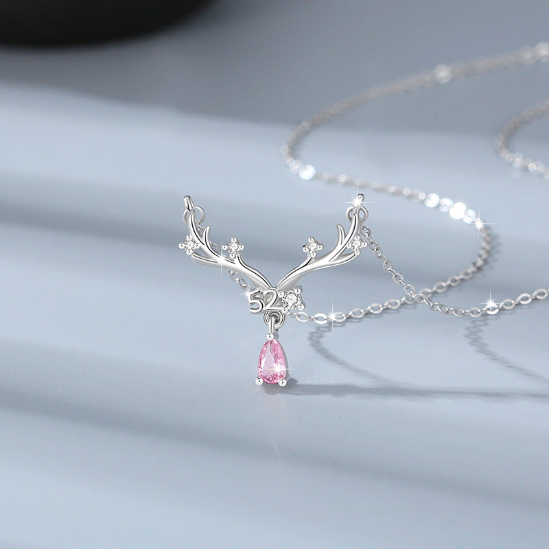 Yi Lu Has You Sterling Silver 925 Couple Necklace Men's and Women's Fashion All-Match Zircon Clavicle Chain Ins Style Antler Pendant