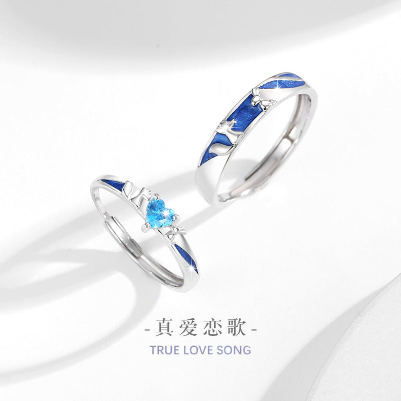 Lovely Sterling Silver 925 Couple Ring Men's and Women's Light Luxury Fox Ring Get Things Ins Style Valentine's Day Cute Rabbit Ring
