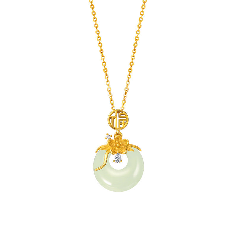 New Chinese Style Hetian Jade Moli Necklace S925 Sterling Silver Lucky Princess Buckle Clavicle Chain Niche Light Luxury Accessories Wholesale