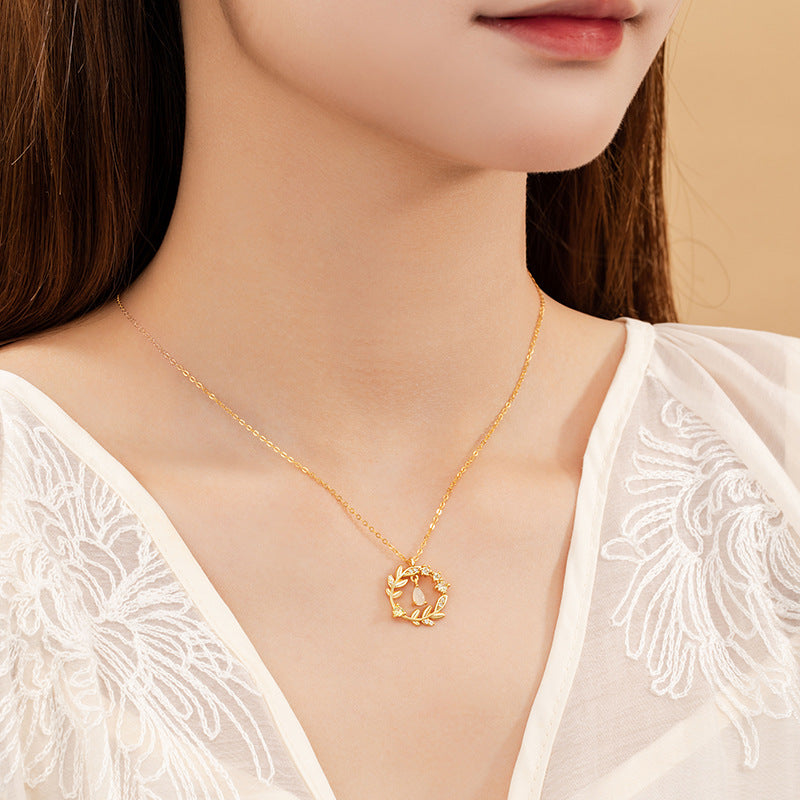 Wheat Ear Sterling Silver 925 Hetian Jade Necklace Fashion Versatile Flower Clavicle Chain Ins Style Tassel Safety Pendant