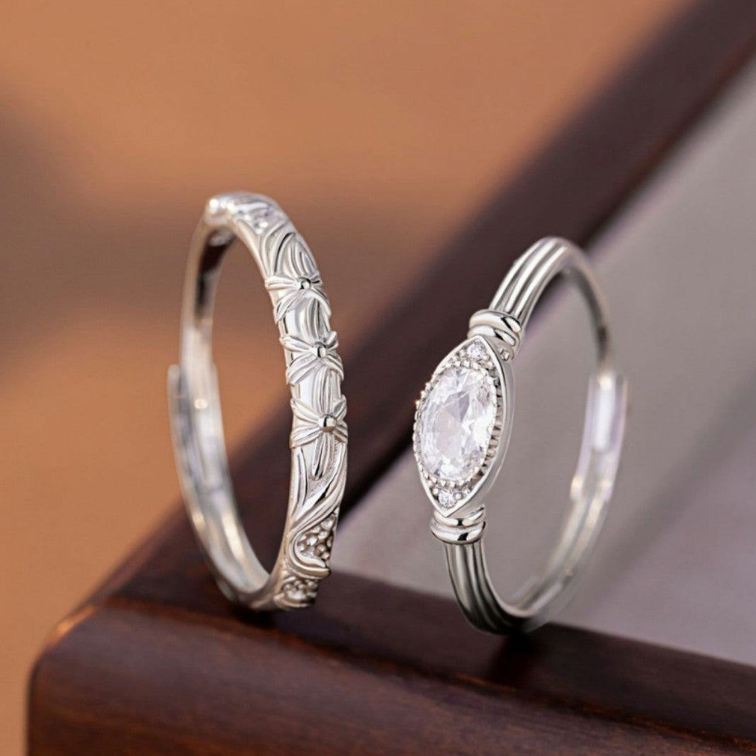 Roman Column Middle Ancient White Sandalwood Flower Sterling Silver 925 Couple Ring Light Luxury High Sense Ring Valentine's Day Gift Pair Ring