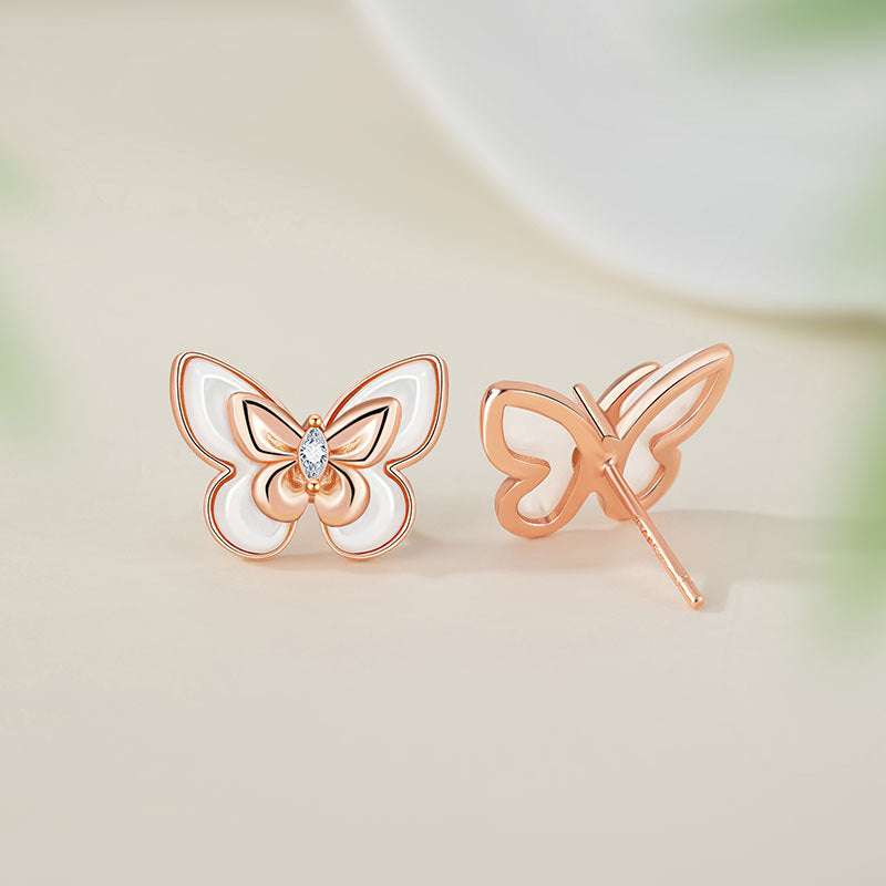 Butterfly Sterling Silver 925 Stud Earrings Female Niche Design Light Luxury White Fritillary Earrings Ins Style Gift Earrings for Girlfriend