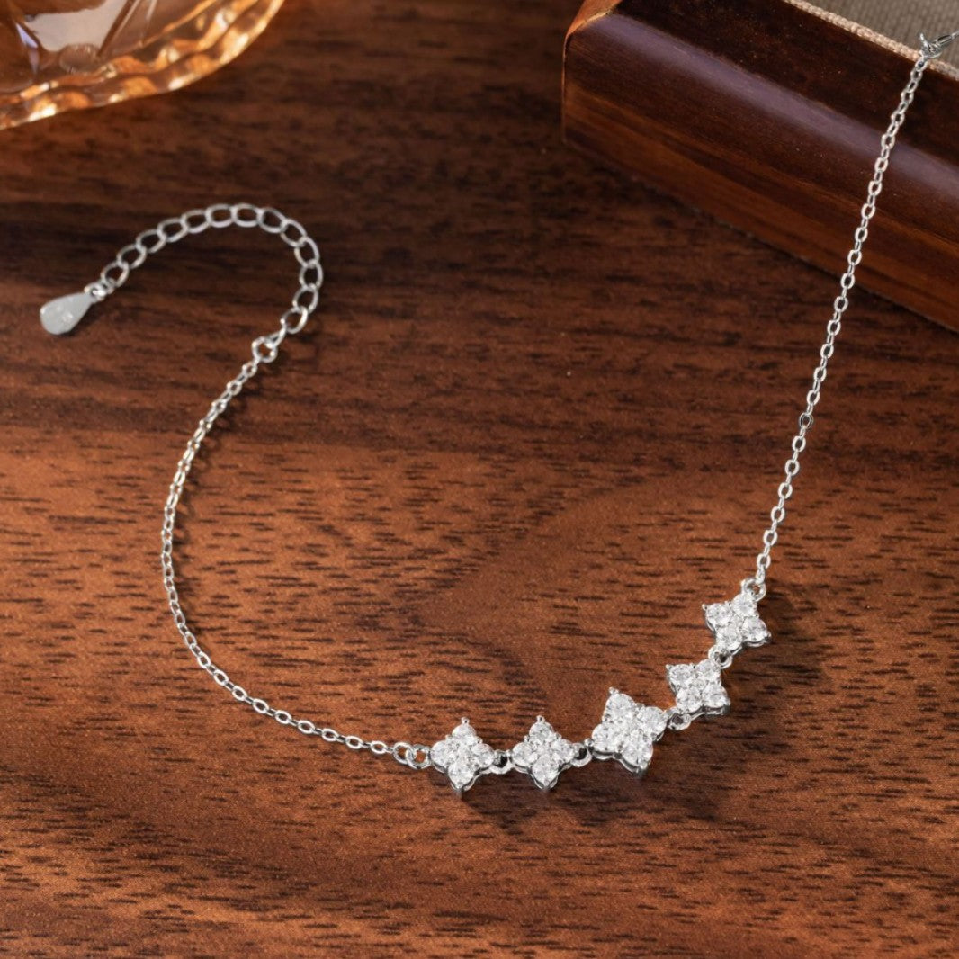 Lucky Clover Pure Silver 999 Bracelet Niche Design Light Luxury Zircon Bracelet Ins Valentine's Day Flower Bracelet