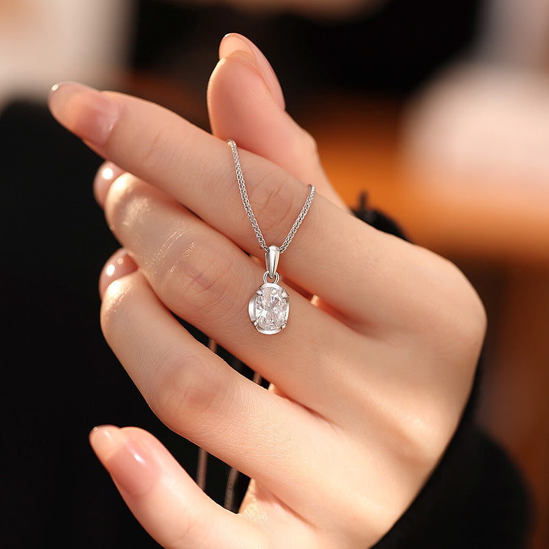 S925 Sterling Silver Necklace Fashionable High-Grade UV Color-Changing Stone Creative Necklace Elegant Simple Pigeon Egg Pendant