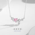 Planet Sterling Silver 925 Necklace Female Cute Light Luxury Sweet Style Pink Zircon Star Clavicle Chain Ins Love Pendant