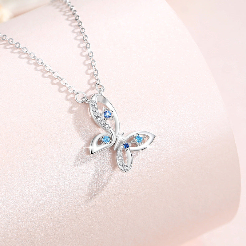 Butterfly Sterling Silver 925 Necklace Female Niche Design Light Luxury Zircon Clavicle Chain Get Things Ins Style Star Pendant