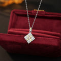 Lucky Clover S925 Sterling Silver Necklace Female Niche Light Luxury Gentle Style Square Pendant Lover Gift Clavicle Chain