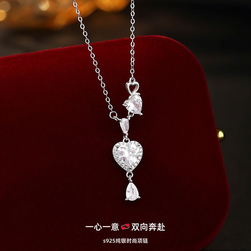 S925 Sterling Silver Necklace Light Luxury Double-Layer Lovely Water Drop Clavicle Chain Qixi Confession Gift Niche Design Necklace