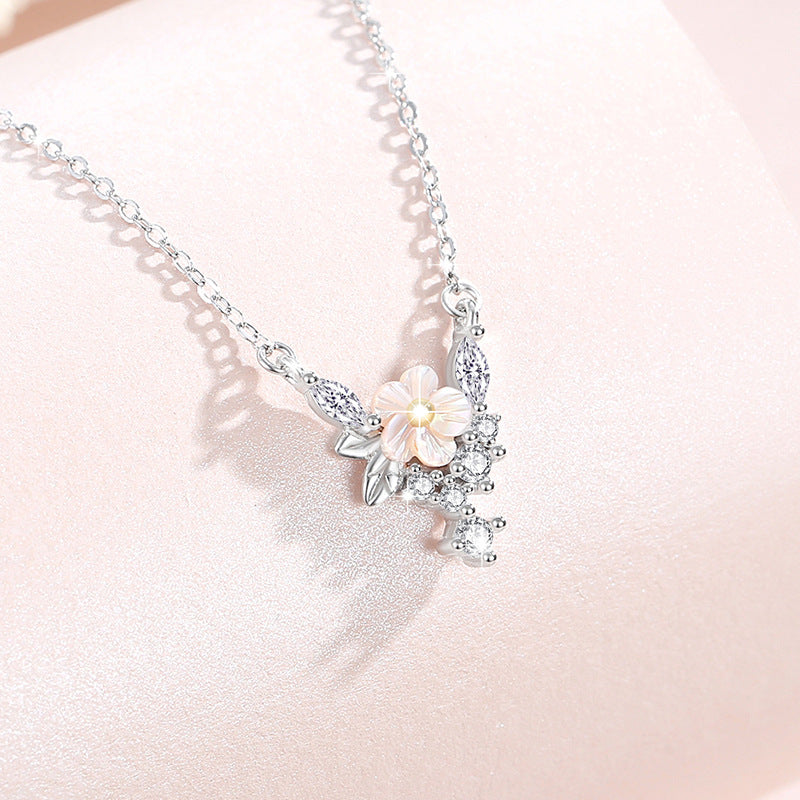 Cherry Blossom Sterling Silver 925 Necklace Female Niche Design Light Luxury Petal Zircon Clavicle Chain Get Things Ins Flower Pendant