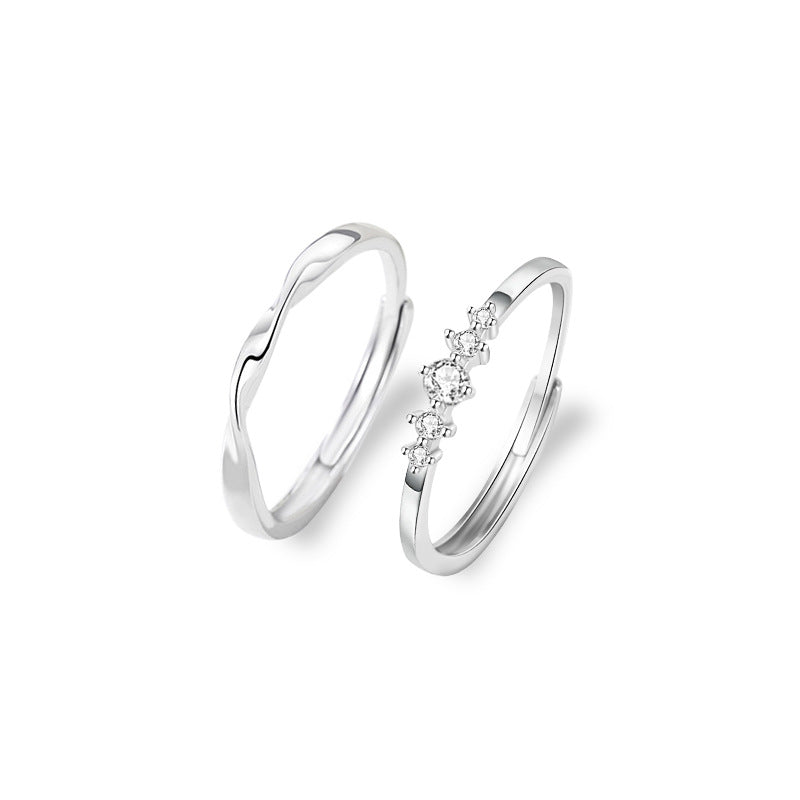 Mobius Sterling Silver 925 Couple Ring Men's and Women's Light Luxury High-Grade White Crystal Ring Ins Valentine's Day Ring