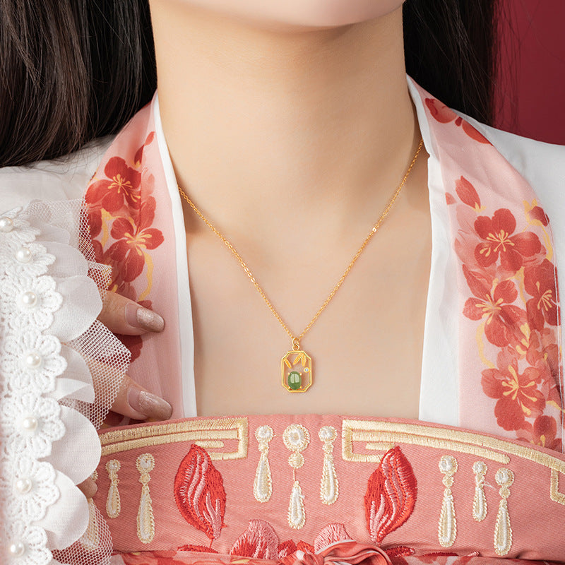 Baihuaqi Sterling Silver 925 Hetian Jasper Necklace Women's National Fashion Classical Style Four Seasons Clavicle Chain Ins Flower Pendant