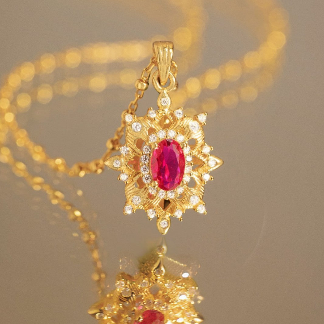 Vintage Buqi Style Pigeon Red Blood Zircon Sterling Silver 925 Necklace Light Luxury High-Grade Clavicle Chain Love Pendant at First Sight