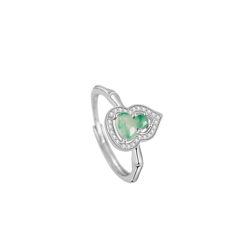 Gourd Sterling Silver 925 Ring Women's Light Luxury High-Grade Natural African Emerald Ring Ins Style Fu Lu Double Full Ring