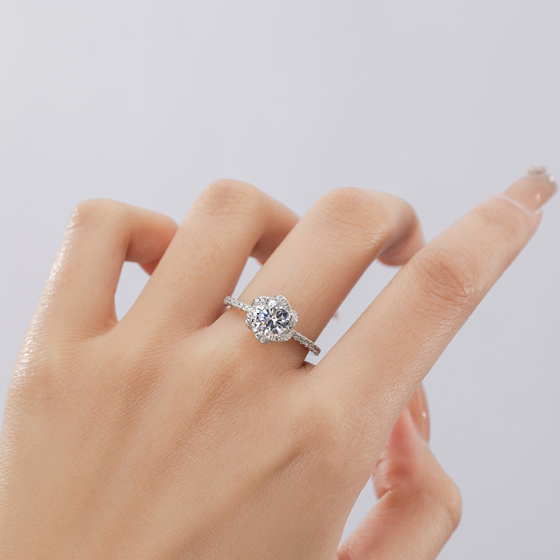 Rose Sterling Silver 925 Diamond Ring Women's Fashion All-Match Proposal Wedding Ring Ins Style Pair Ring