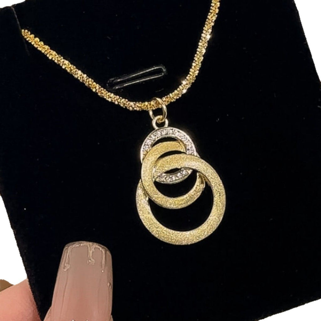 Ring Buckle Sterling Silver 925 Necklace Light Luxury High-Grade Brushed Double Ring Sweater Chain Ins Mobius Ring Pendant