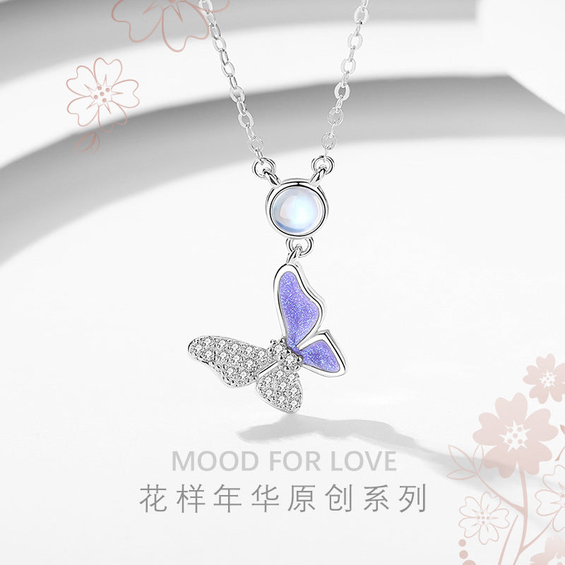 Original Design Butterfly Necklace Female 925 Silver Mori Fashion Niche Glaze Clavicle Chain Ins Cute Jewelry Delivery