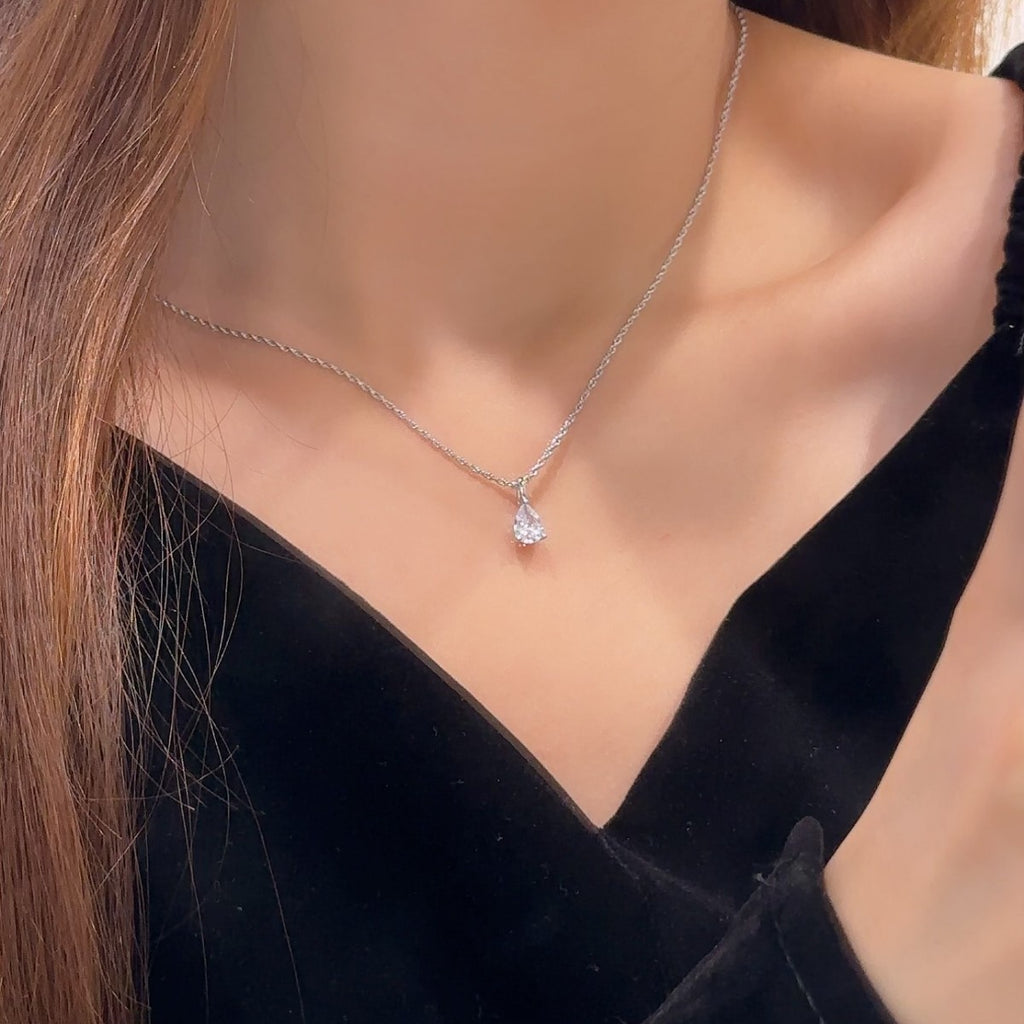 Lovely Sterling Silver 925 Necklace Female Niche Design Light Luxury Horse Eye Zircon Clavicle Chain Ins Style Drop-Shaped Pendant