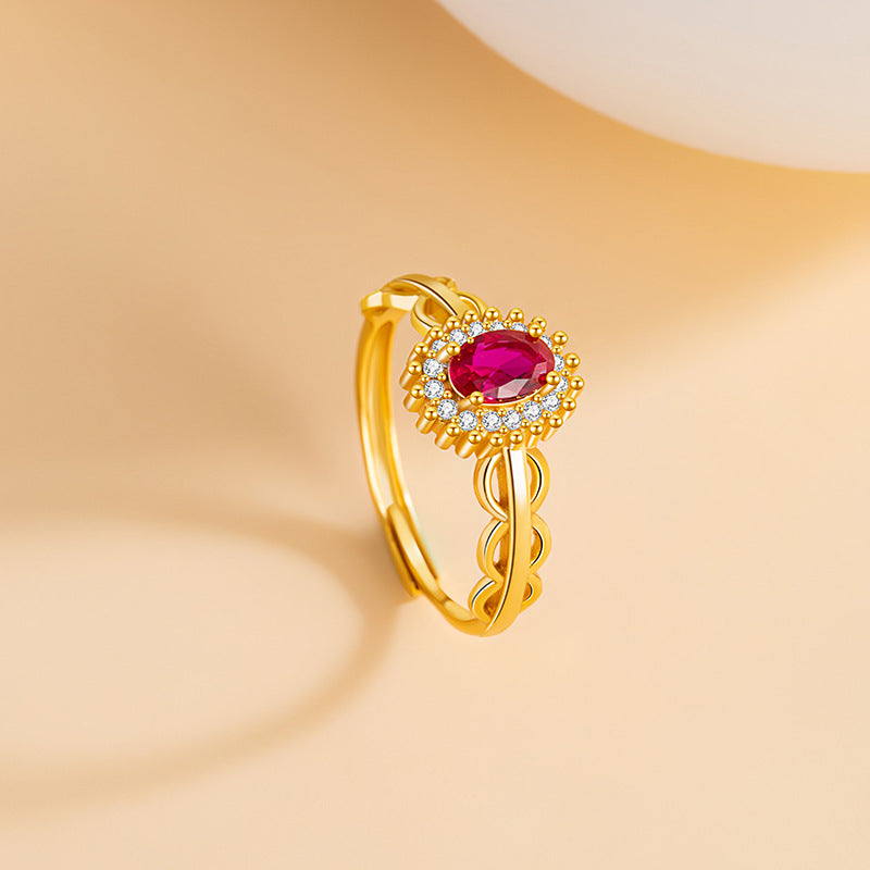 Sunflower Sterling Silver S925 Ring Female Light Luxury Niche Retro Style Ring Buckle Ring Ins Lace Red Diamond Bracelet