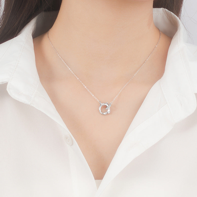 Immediately Rich Sterling Silver 925 Necklace Women's Light Luxury Animal Year Mobius Ring Clavicle Chain Ins Zodiac Horse Pendant