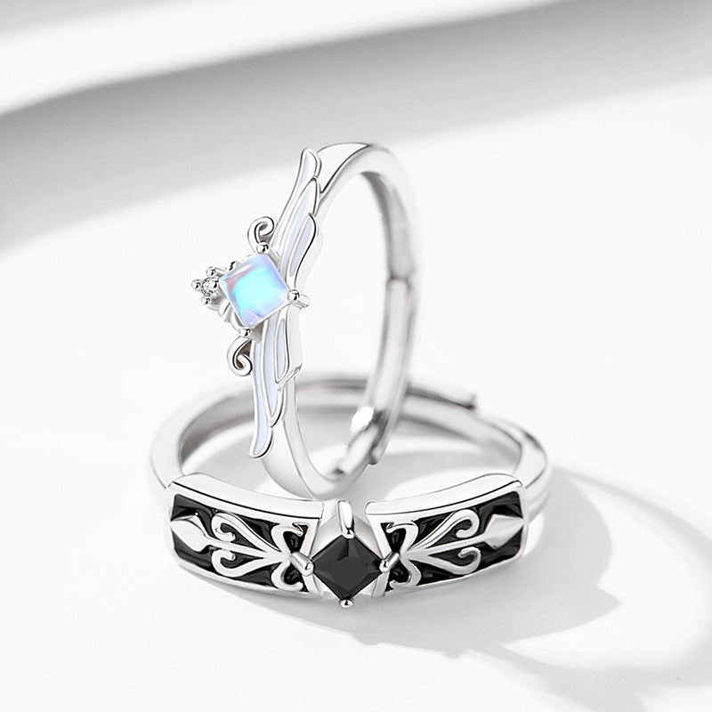 Original Design Couple Ring a Pair of Moonstone 925 Sterling Silver Men's and Women's Ring Niche Design Sense Light Luxury Sense