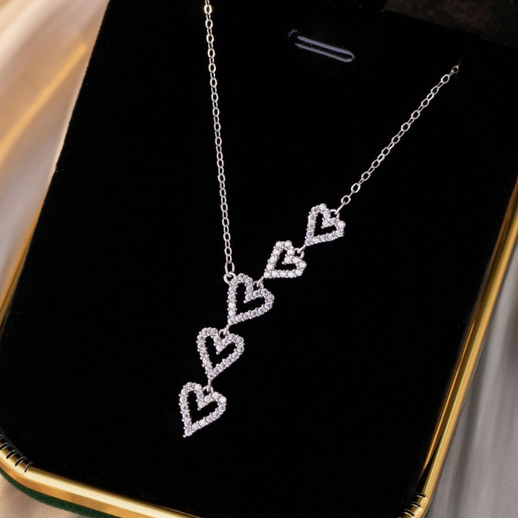 Lovely Sterling Silver 925 Necklace Women's Light Luxury High-Grade Zircon Tassel Clavicle Chain Ins Style Little Red Book Same Pendant