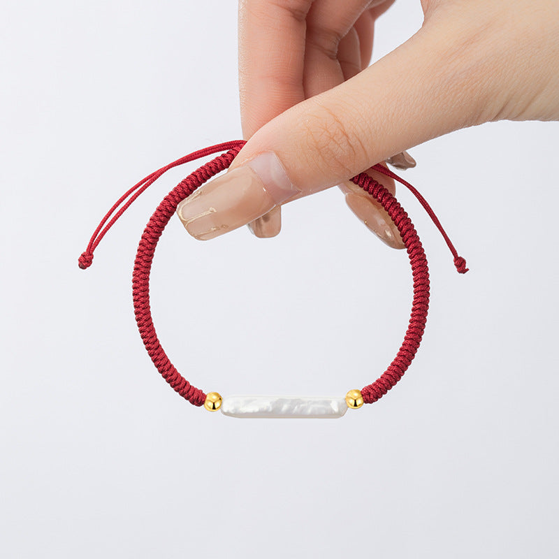 Small Silver Bar Sterling Silver 925 Bracelet Female Niche Design Light Luxury Natural Baroque Pearl Bracelet Ins Style Bracelet
