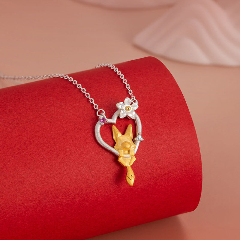 Fox Sterling Silver 925 Necklace Women's National Fashion New Year Love Clavicle Chain Ins Light Luxury Style Peach Blossom Fox Fairy Pendant