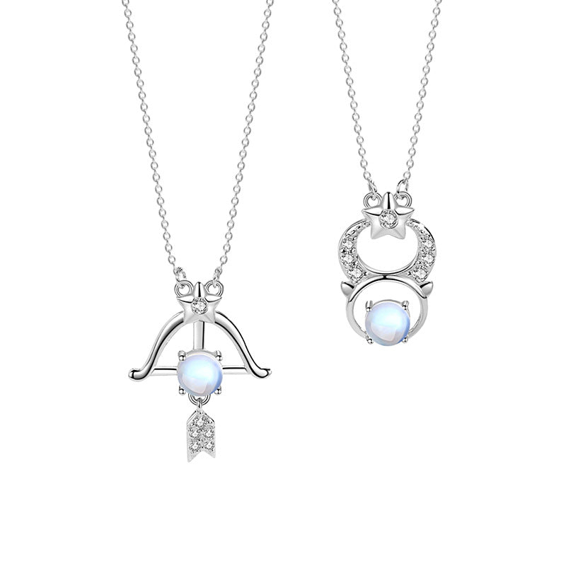 Twelve Constellation Sterling Silver 925 Necklace Female Niche Design Light Luxury Star Clavicle Chain Dream Moonstone Pendant