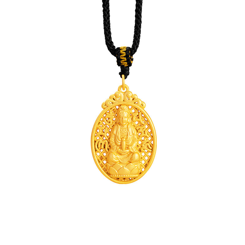 Xiangrui Guanyin Pure Silver 999 Necklace Men's and Women's Simple National Fashion Xiangyun Clavicle Chain New Chinese Lotus Oval Pendant