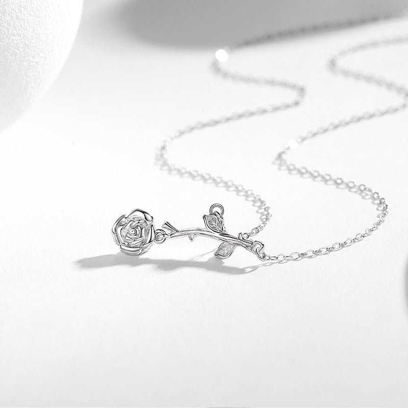 Thorn Rose Sterling Silver 925 Couple Necklace for Men and Women Mori Japanese and Korean Valentine's Day Gift Ins Style Branch Pendant