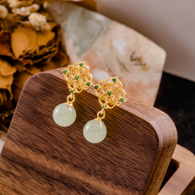 Orecchini in argento sterling 925 – fiore e giada Hetian