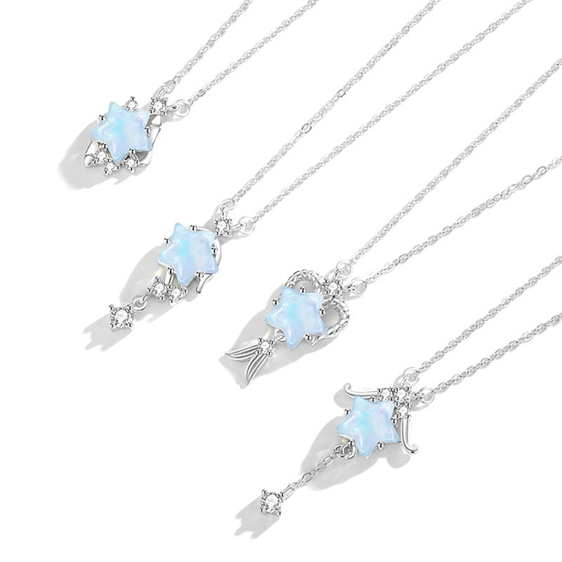 Twelve Constellation Sterling Silver 925 Necklace Female Niche Design Light Luxury Glass Stone Clavicle Chain Ins Style Star Pendant
